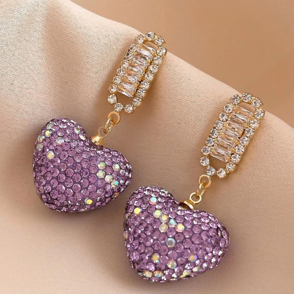 New! Iridescent Lavender Rhinestone Dangle Earrings